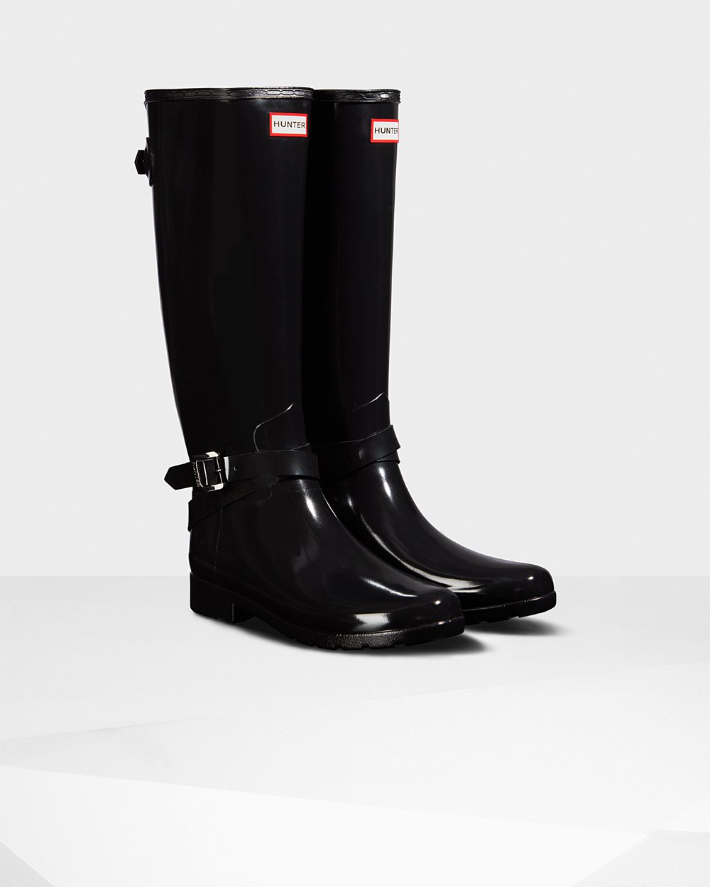 Hunter Mujer Refined Adjustable Gloss - Botas de Lluvia Negras - 754-UTKVGC